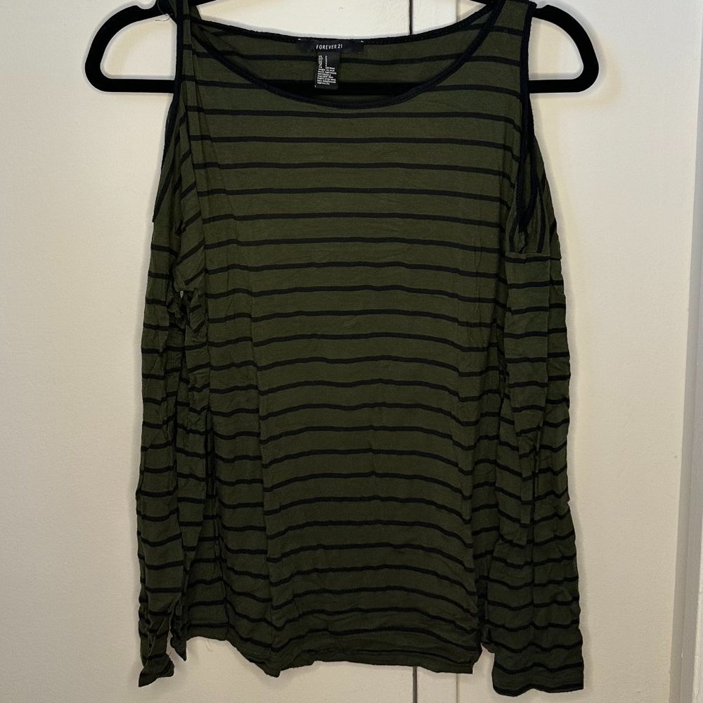 Forever21 Green and Black open shoulder long-sleeve top - size XS